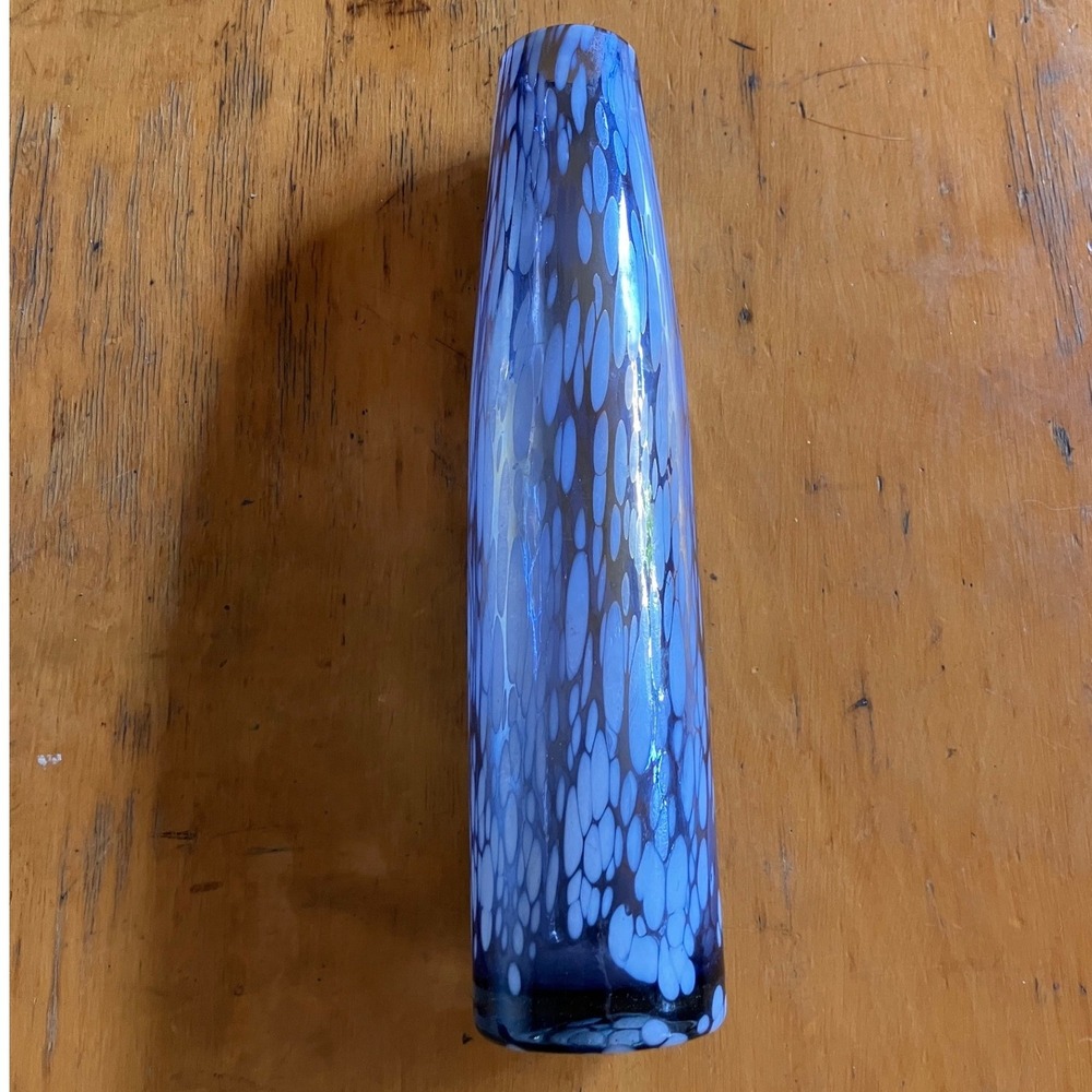 Made In Mexico Bud Vase 12in Blue White Speckled Confetti Glass